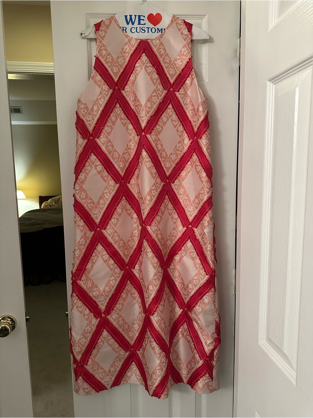 Tuckernuck Pink and Coral Diamond-Print Midi Shift Dress